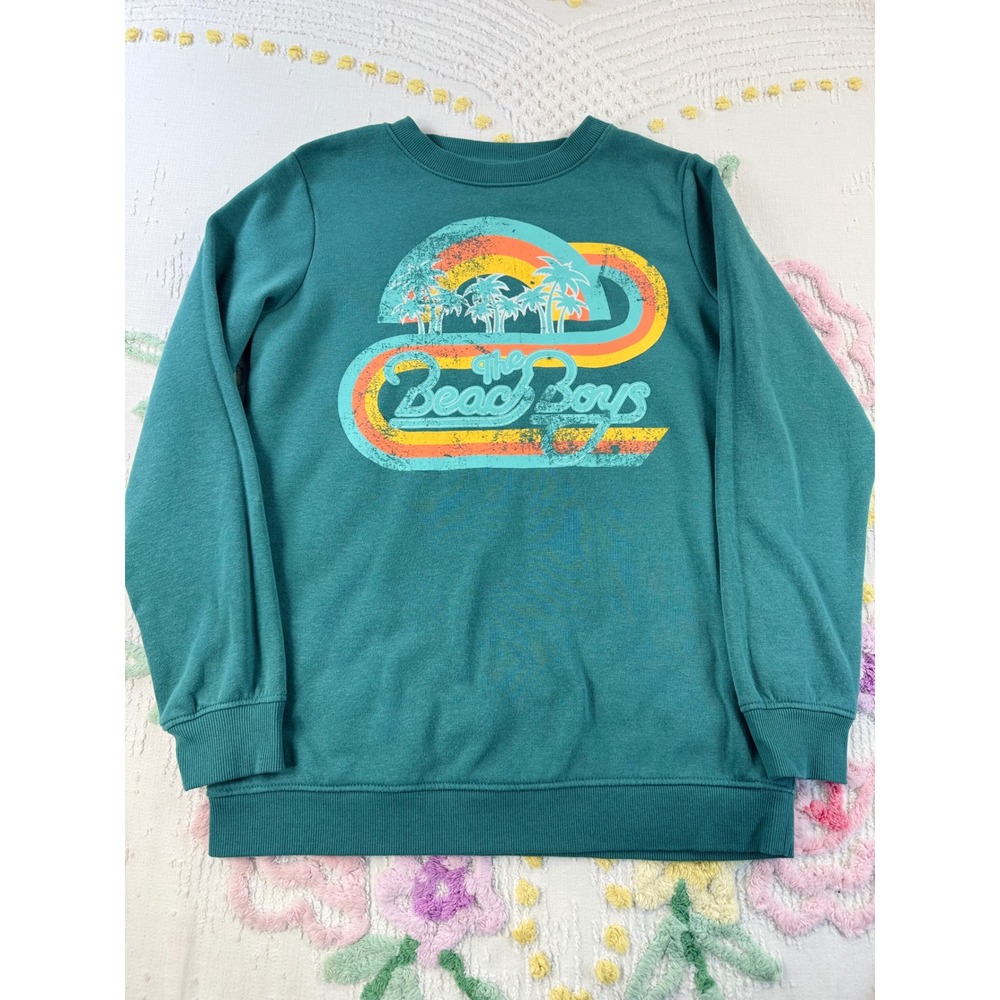 The Beach Boys Graphic Sweatshirt Small Teal‎ Green Retro Surf Rock Crewneck